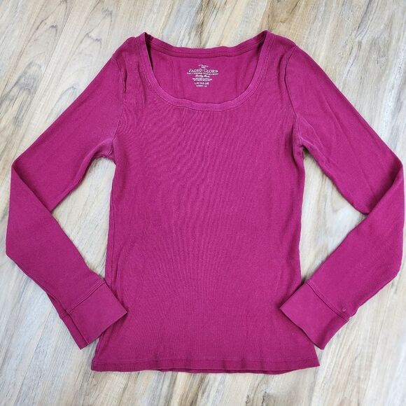 🍑Faded Glory Maroon Ribbed Scoop Neck Long Sleeve Top Large - Picture 2 of 9